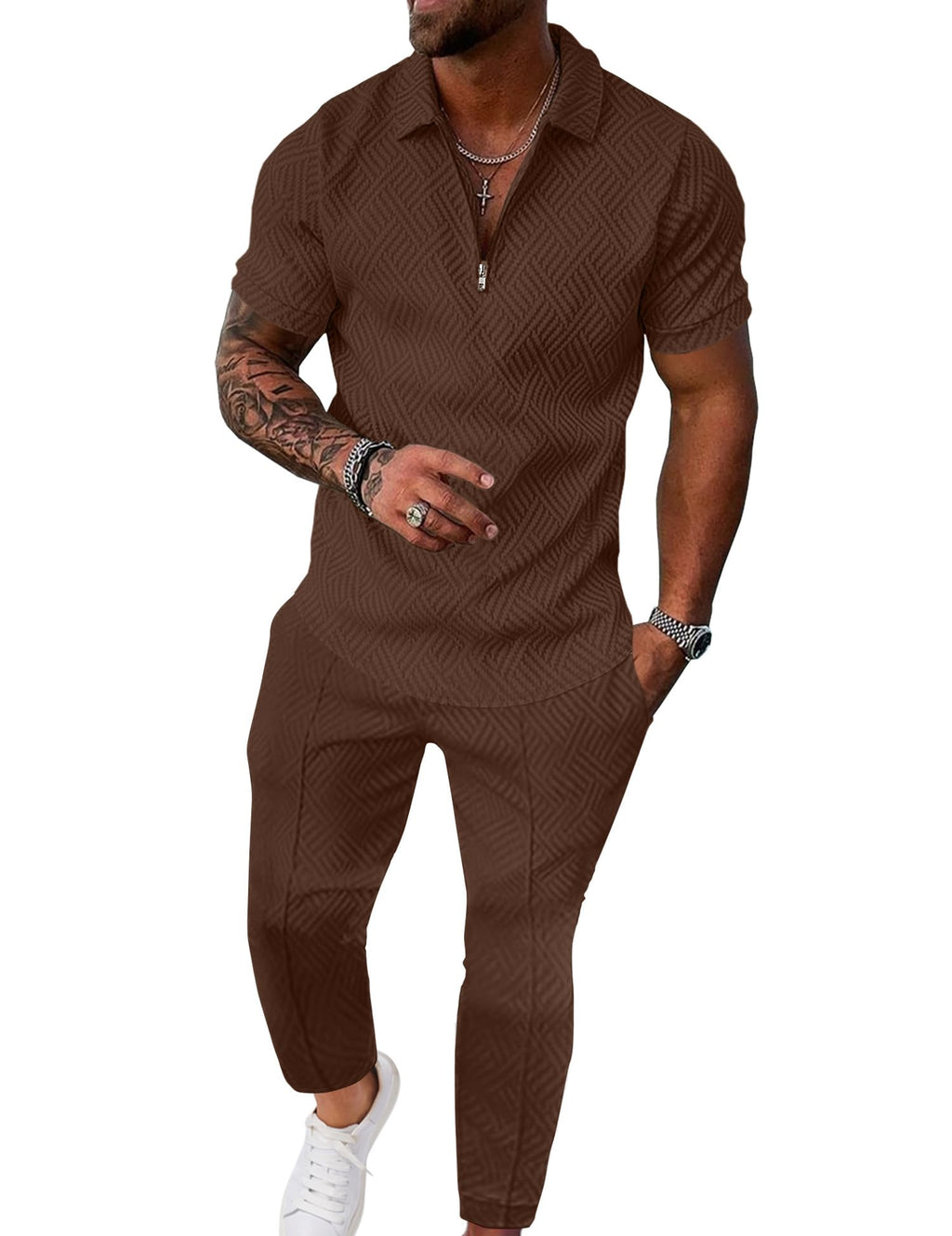 UOUA Mens Sweat Suits Set Tracksuit 2 Piece Outfits Short Sleeve Casual Sweatshirt & Loose Jogging Pants