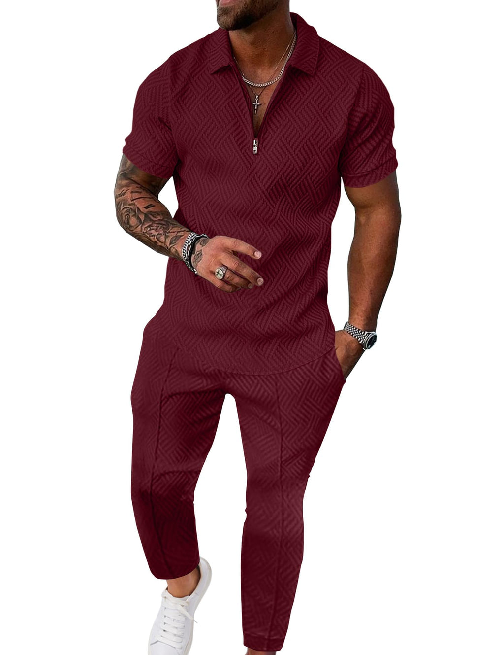 UOUA Mens Sweat Suits Set Tracksuit 2 Piece Outfits Short Sleeve Casual Sweatshirt & Loose Jogging Pants