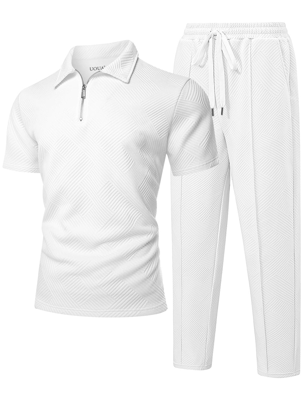 UOUA Mens Sweat Suits Set Tracksuit 2 Piece Outfits Short Sleeve Casual Sweatshirt & Loose Jogging Pants