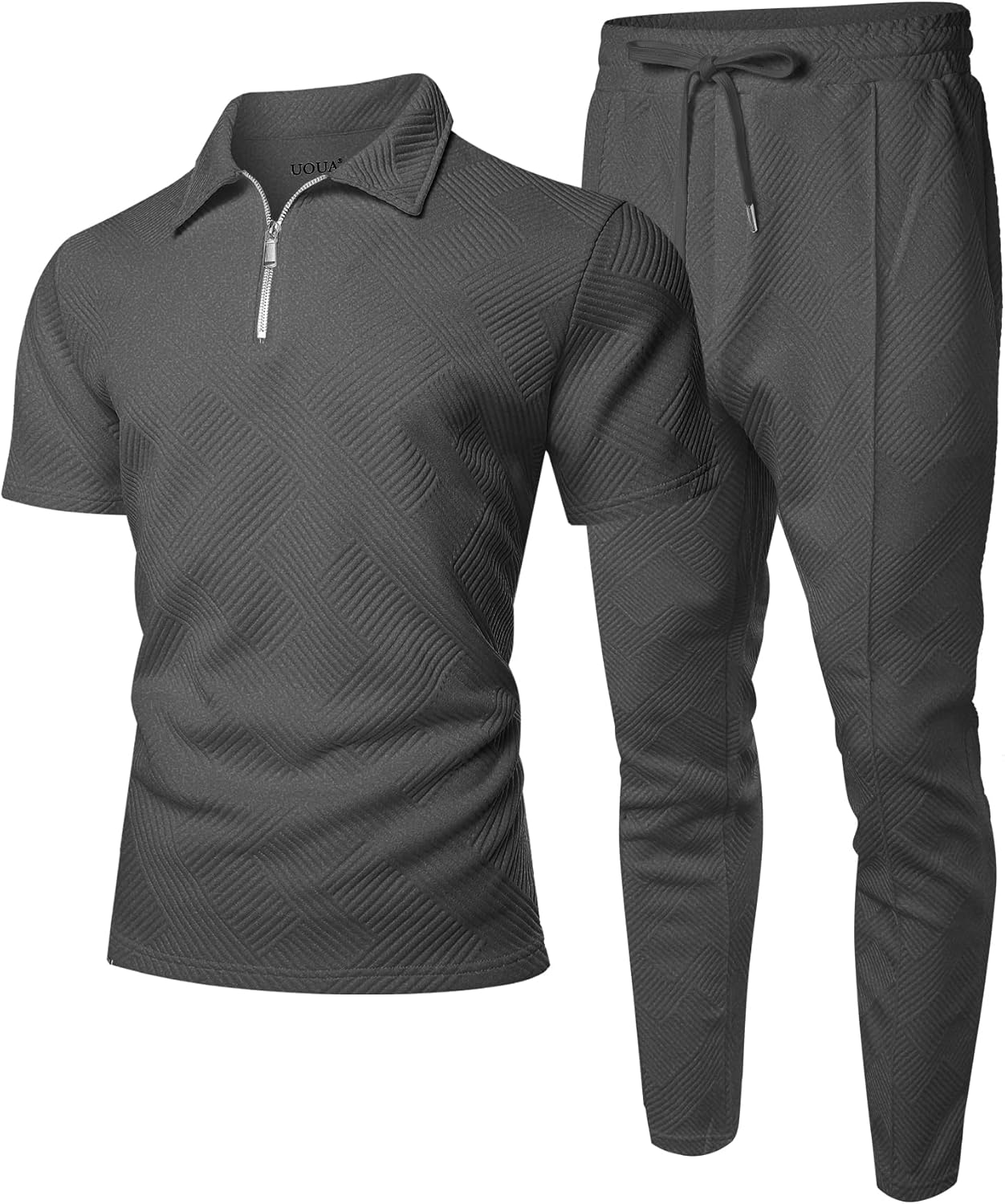UOUA Mens Sweat Suits Set Tracksuit 2 Piece Outfits Short Sleeve Casual Sweatshirt & Loose Jogging Pants