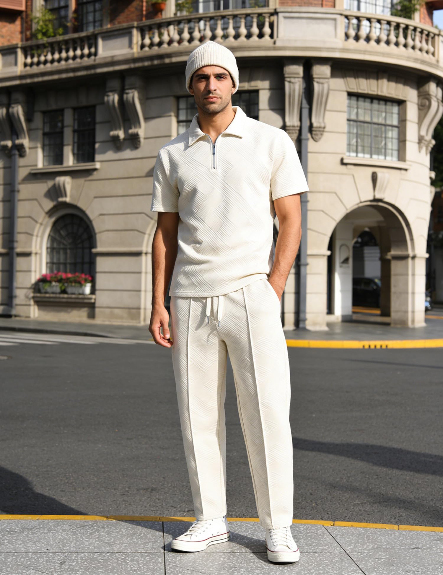 UOUA Mens Sweat Suits Set Tracksuit 2 Piece Outfits Short Sleeve Casual Sweatshirt & Loose Jogging Pants