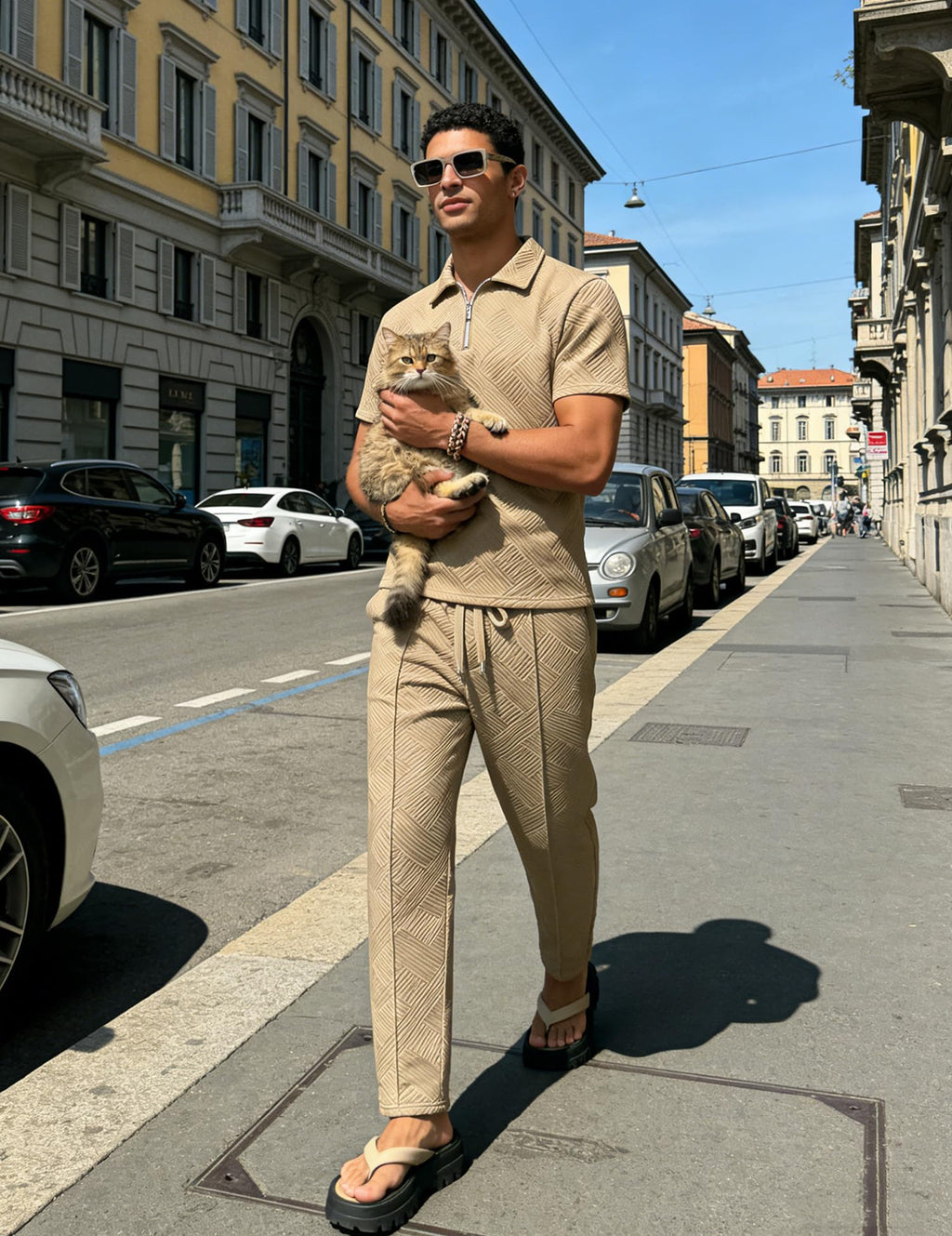 UOUA Mens Sweat Suits Set Tracksuit 2 Piece Outfits Short Sleeve Casual Sweatshirt & Loose Jogging Pants