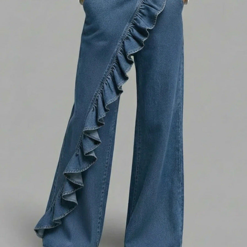 Women's Vintage Irregular Mid-Waist Slim Denim Jeans – Dark Blue, Light Blue, Black