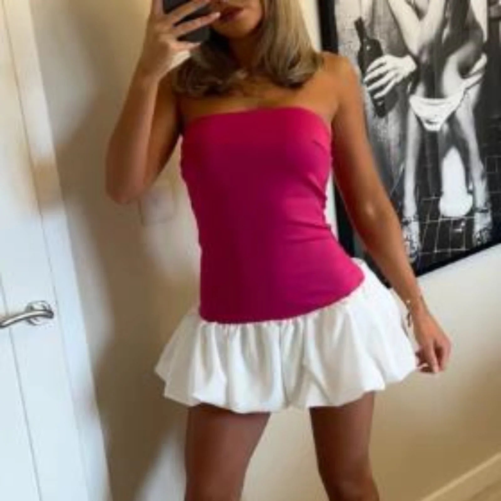 Sexy Strapless Mini Dress NEW Summer Solid Color Puff Bubble Short Gown Dress Off Shoulder Party Dress for Cocktail Streetwear