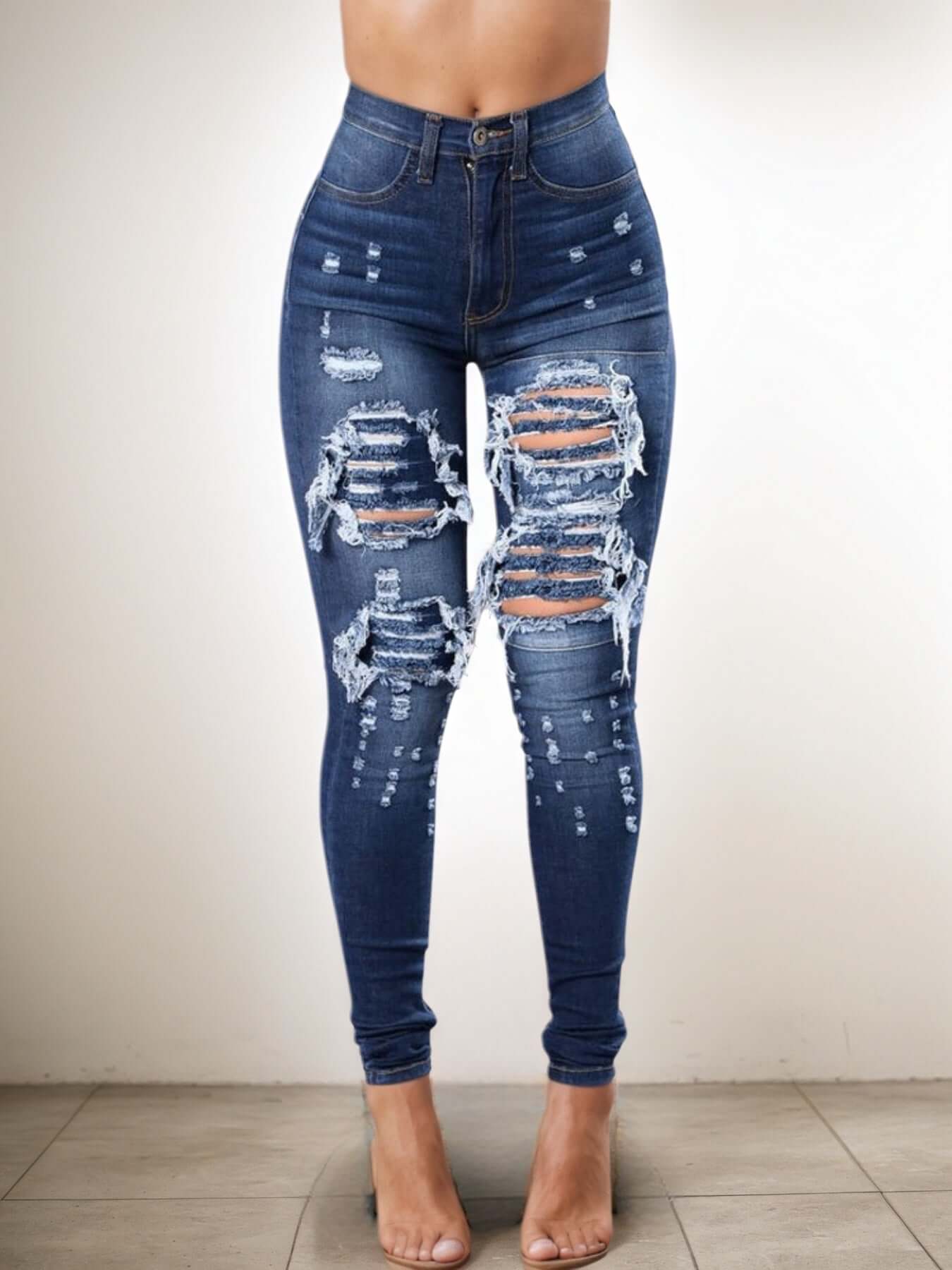 Women's Ripped High Waist Jeans – Trendy Distressed Denim Pants